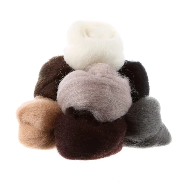 Wistyria Wool Roving Assortment Neutrals W918R 8 Colours 15" each Approximately 2 Ounces of Wool